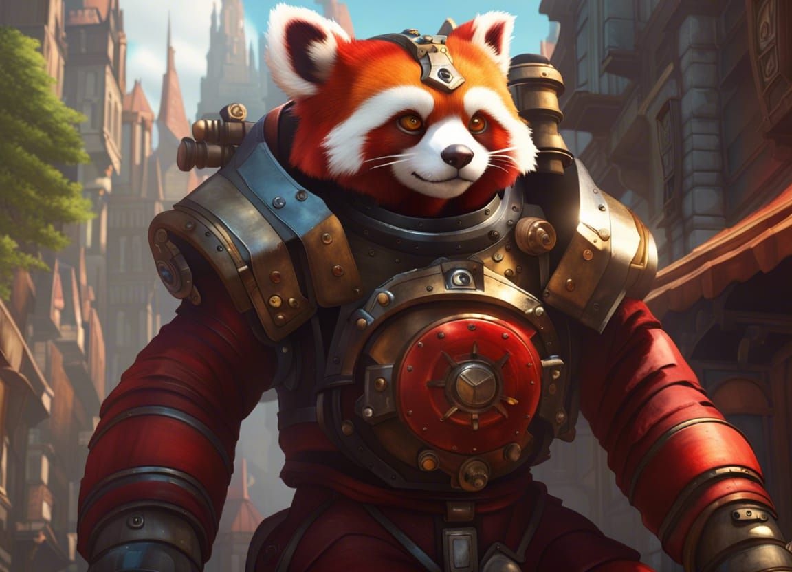 Steampunk Mechanical Red Panda in Ravnica City