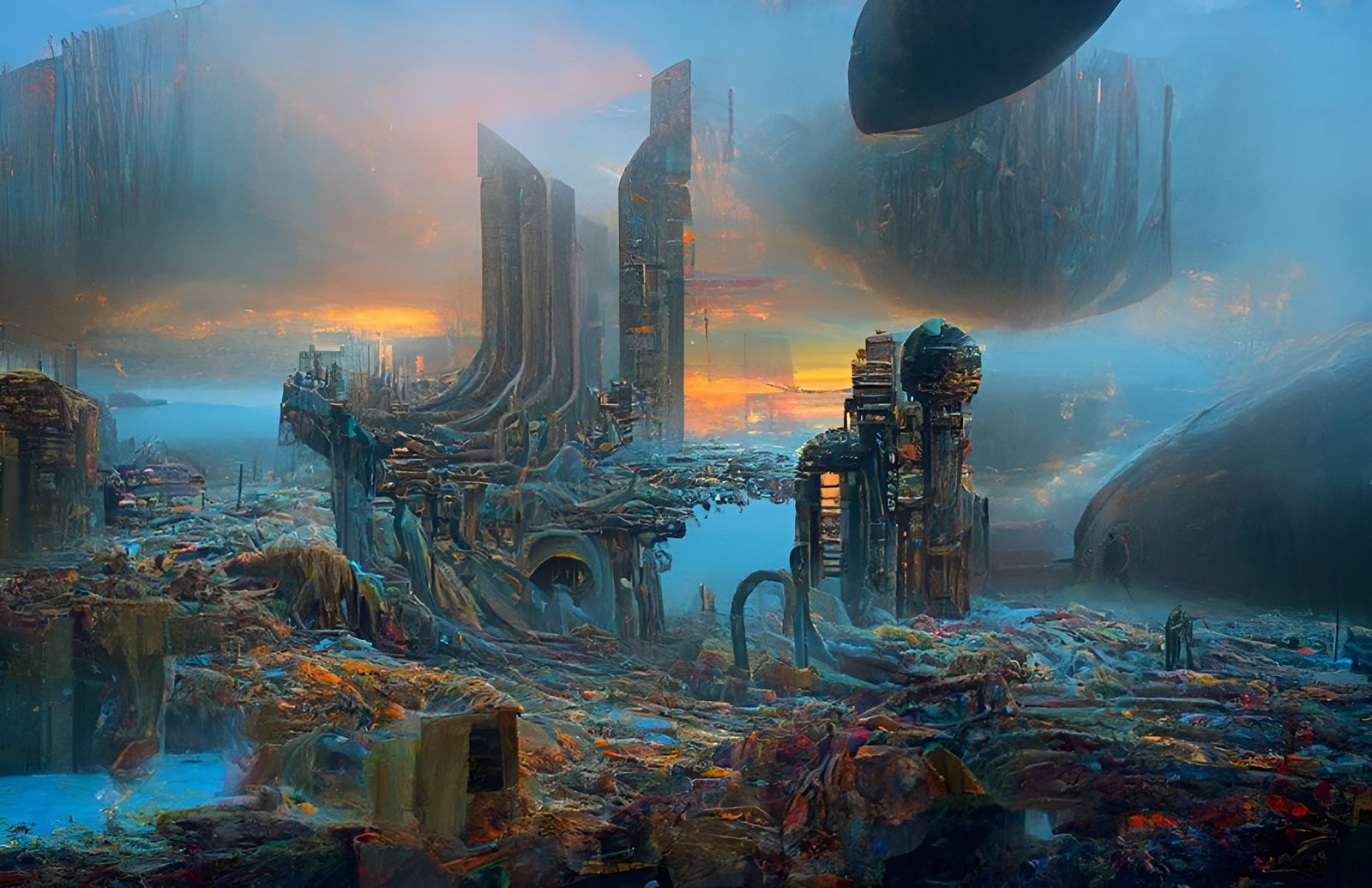 Cassette Futurism City in Post-Apocalyptic Landscape