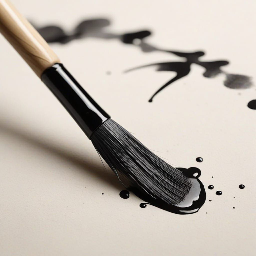 Refined Hand Holds Traditional Japanese Calligraphy Brush in...