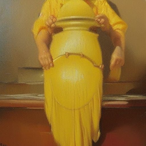 Antique Hand Fan in Oil Painting Style