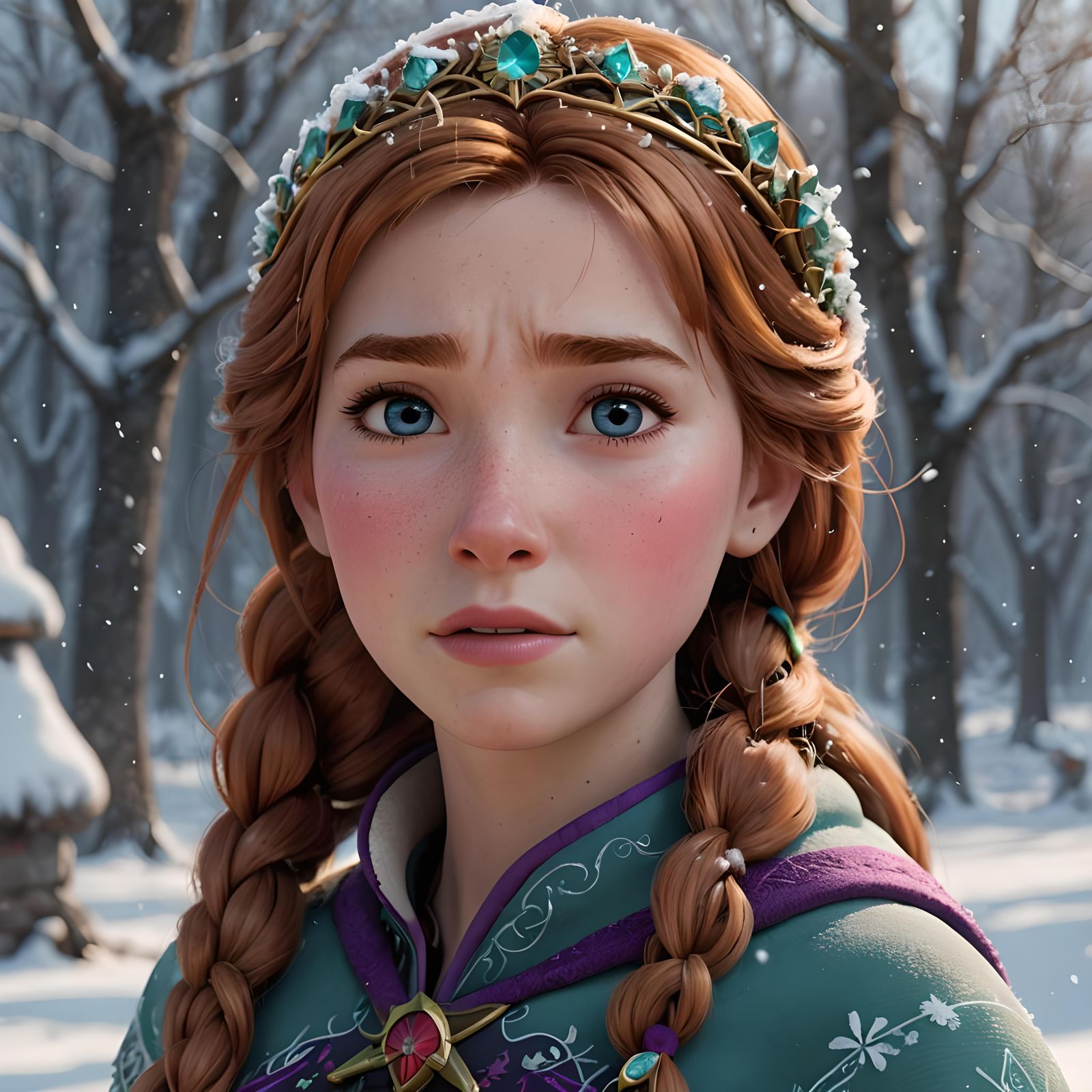 CGI Portrait of Crying Princess Anna in Snow