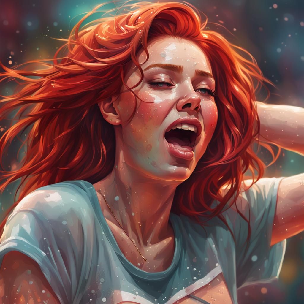 Dreamy Redhead in Hyperrealistic Splash Art Style
