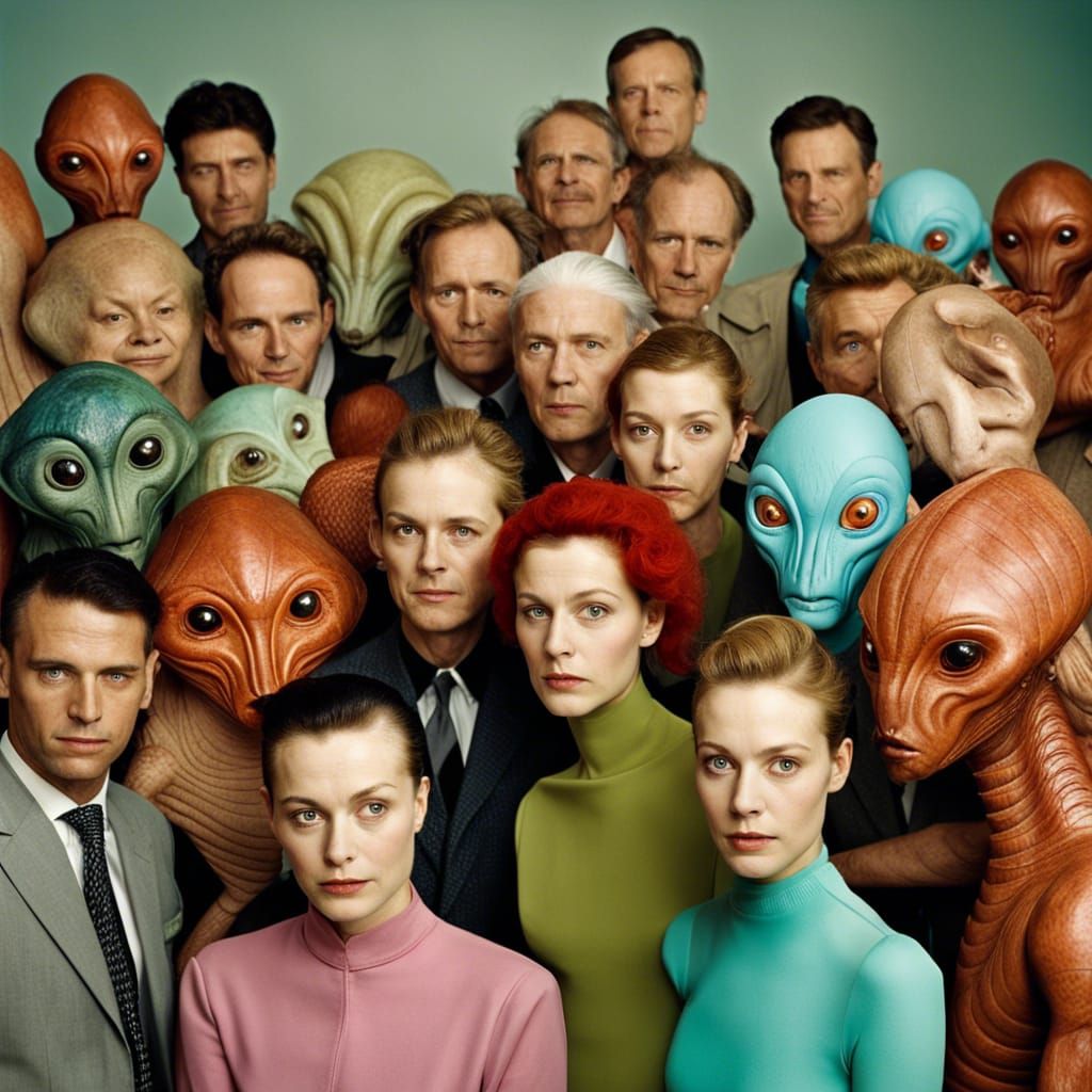 1950s Style Portrait of Aliens with Humans
