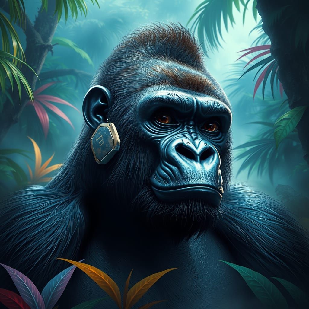 Futuristic Jungle Gorilla with High-Tech Tag
