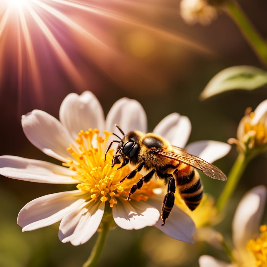 Macro Bee on Flower in Golden Light