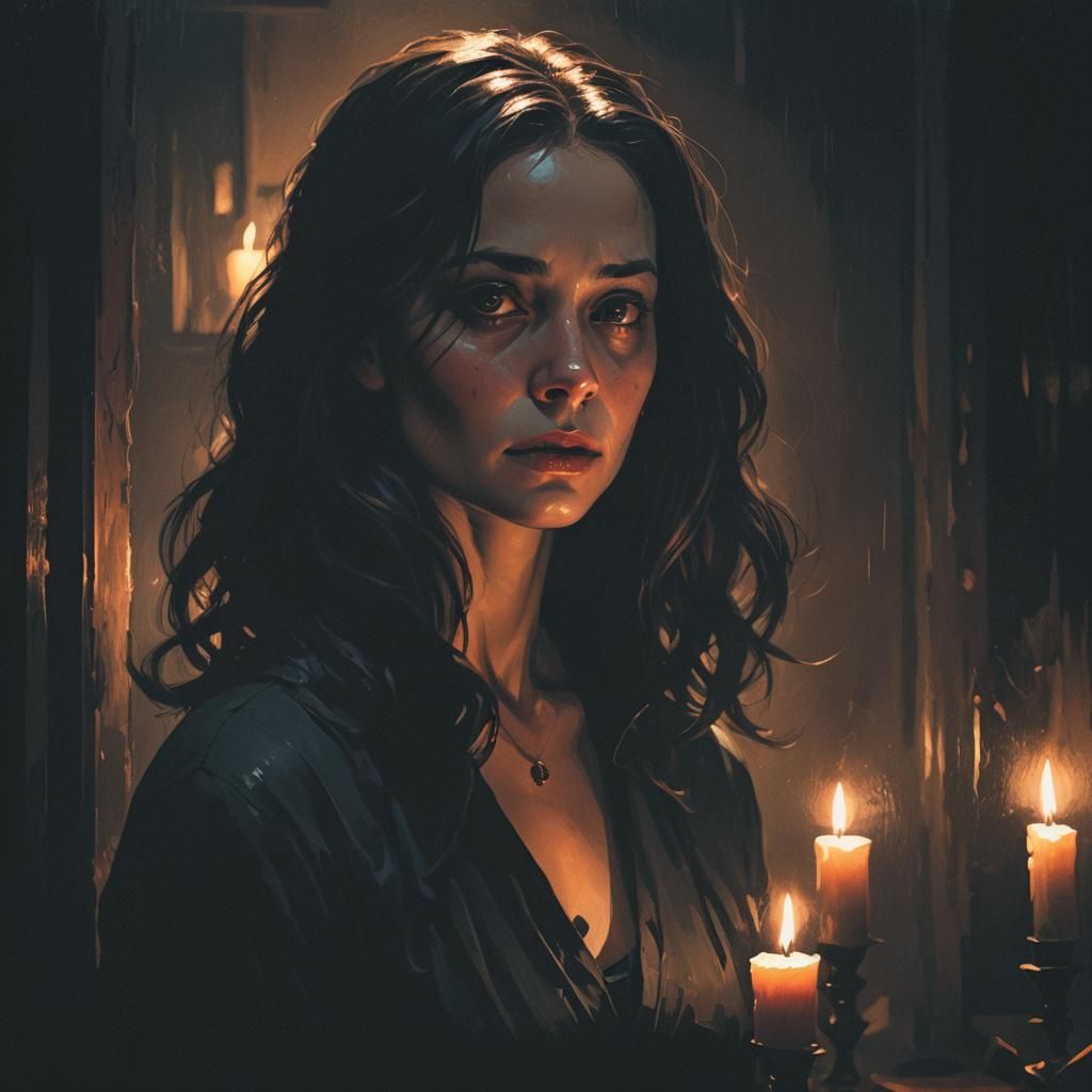Eerie Woman in Shadowy Room: Spooky Concept Art