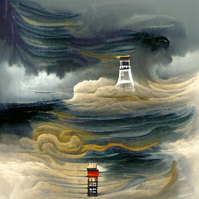 Lighthouse on Stilts in Stormy Seas