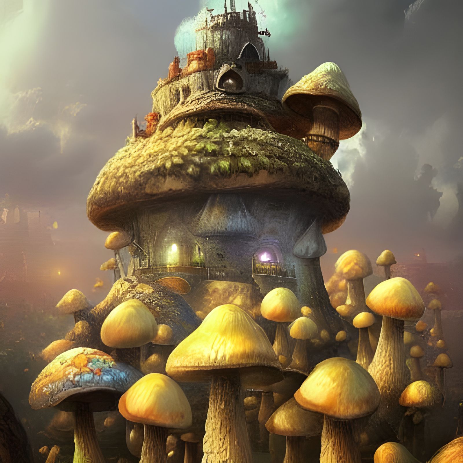 Gigantic Mushroom Kingdom with Mushroom Castle, Digital Art