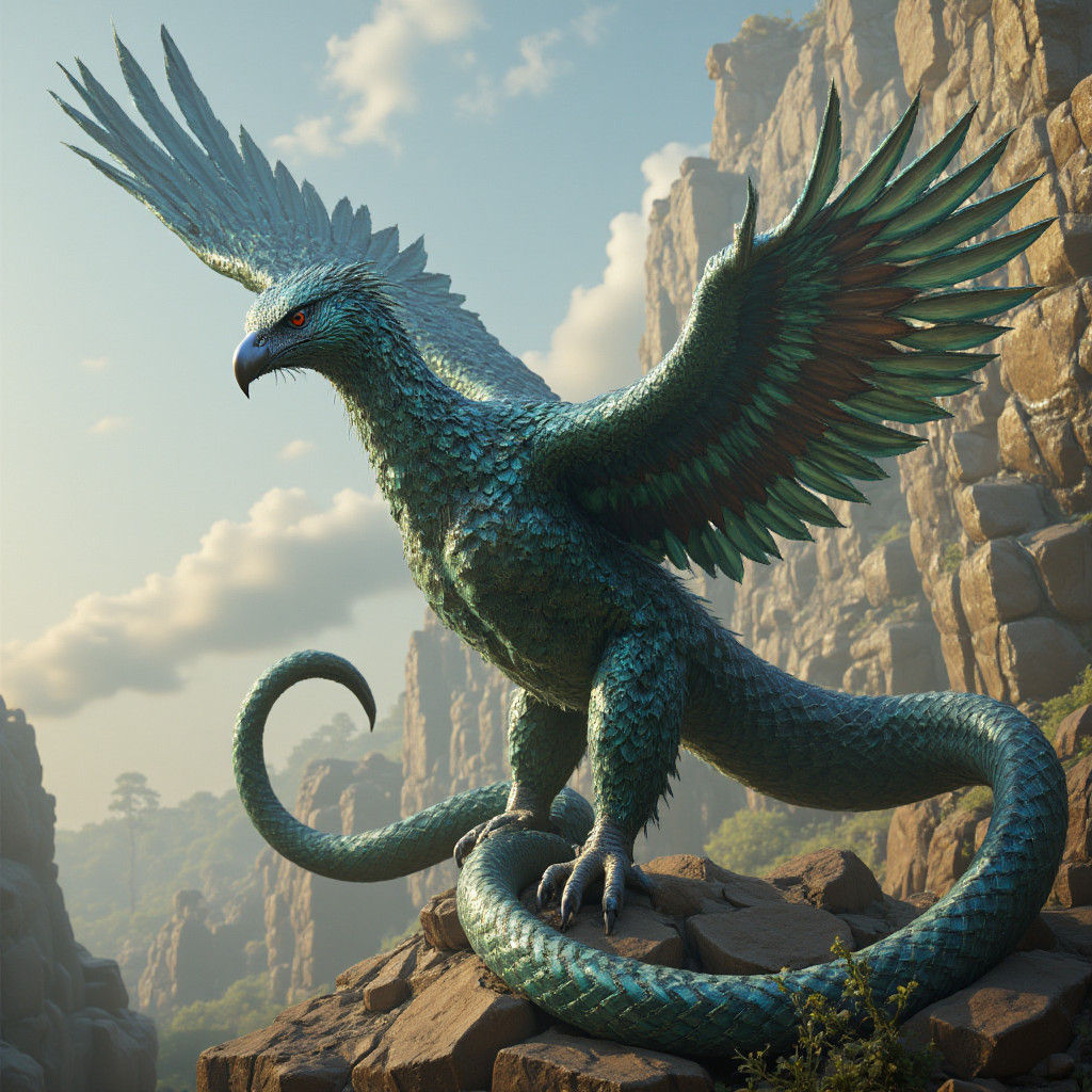Majestic Serpent-Eagle Hybrid in Matte Painting Style