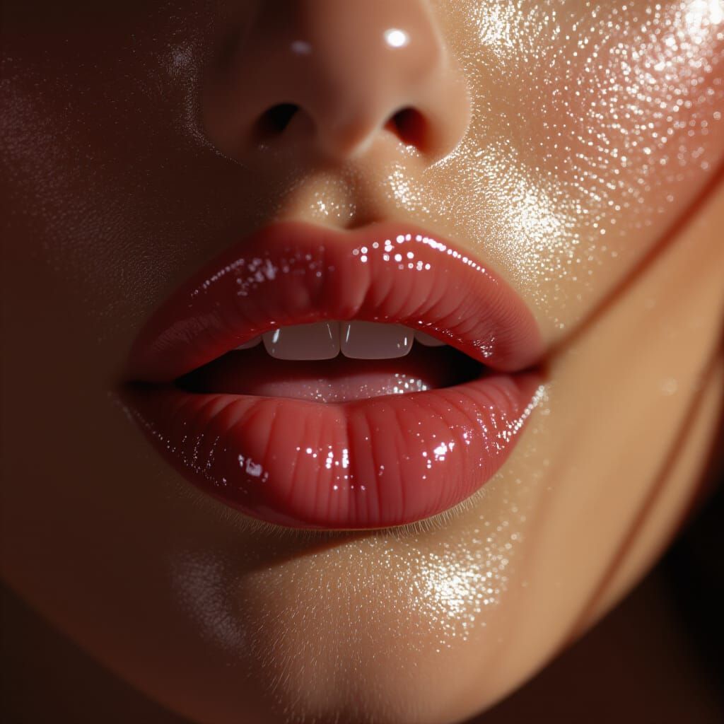 Close-Up Mouth With Licking Lips Cinematic Lighting