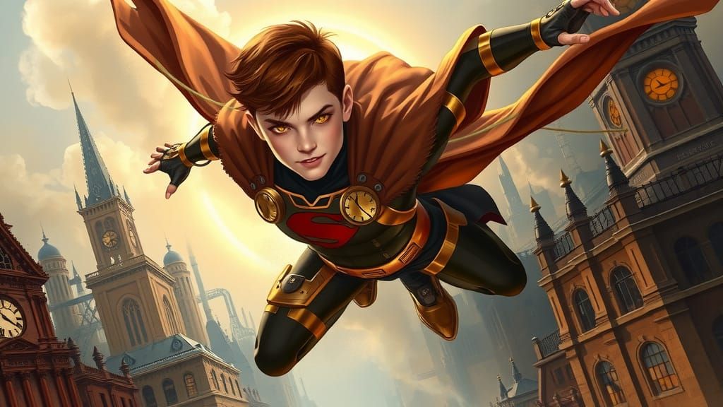 Steampunk Superboy Soars Through Gothic City