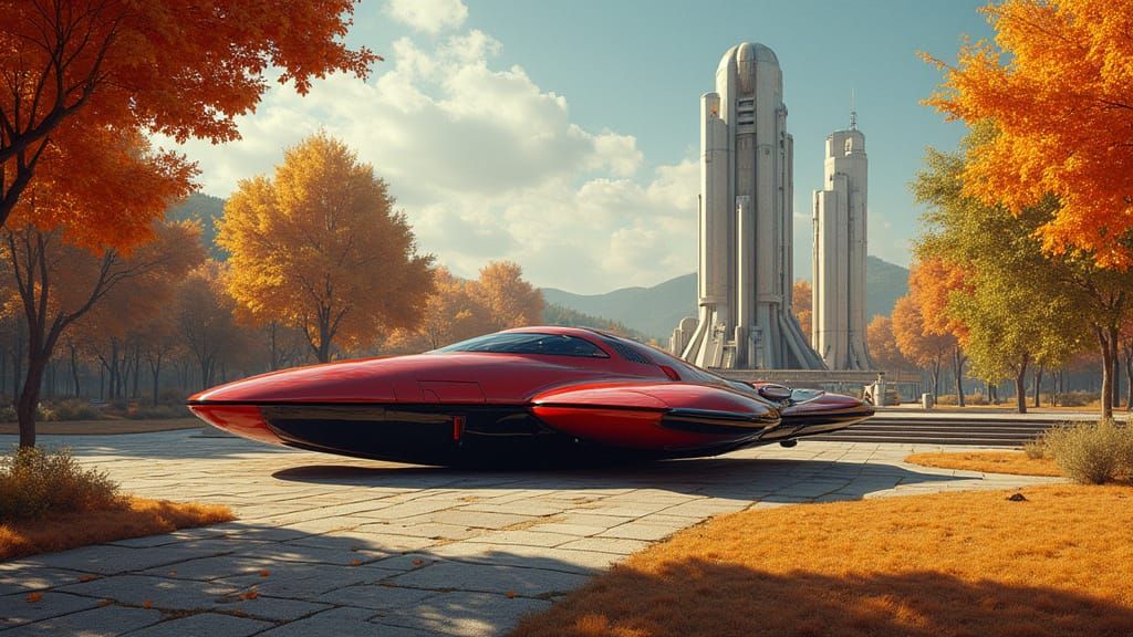 Gustav Klimt-Inspired Spaceship at Futuristic Spaceport