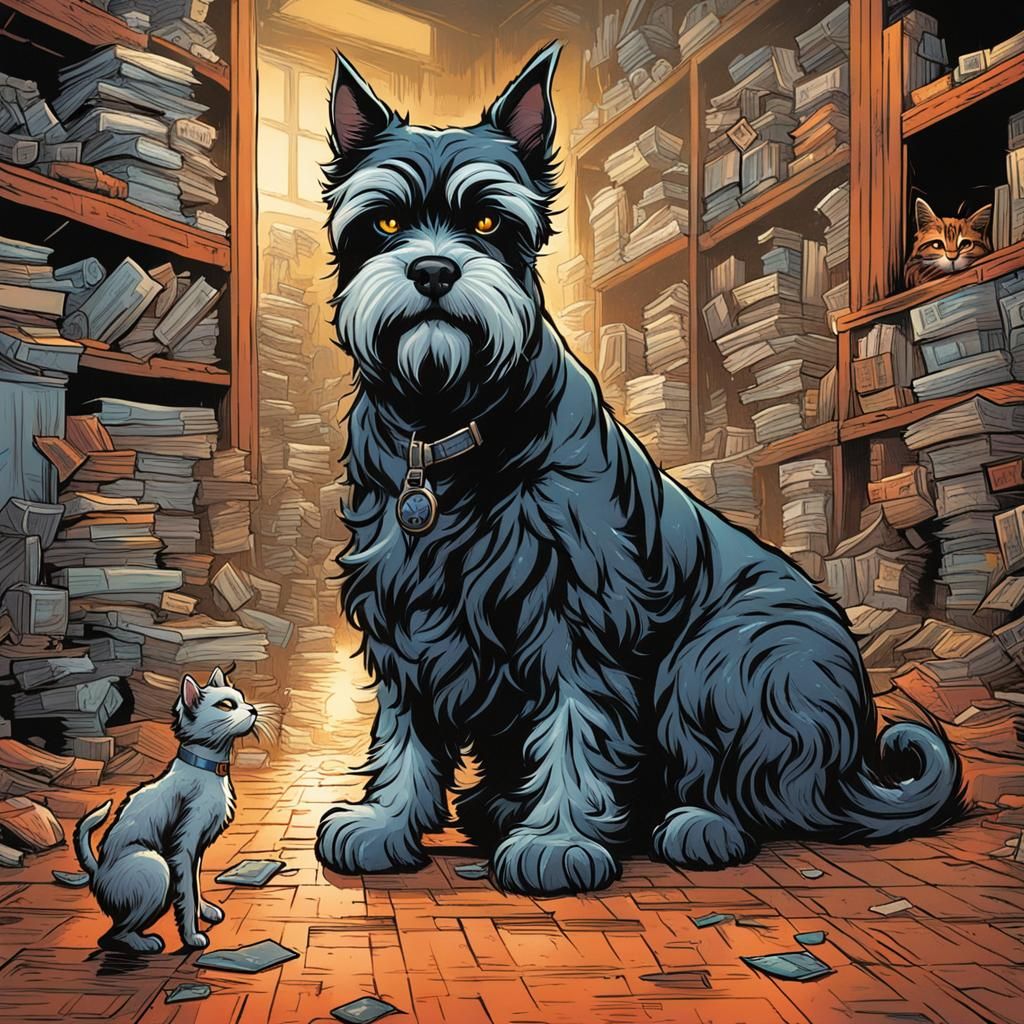 Cat and Schnauzer in Comic Book Style
