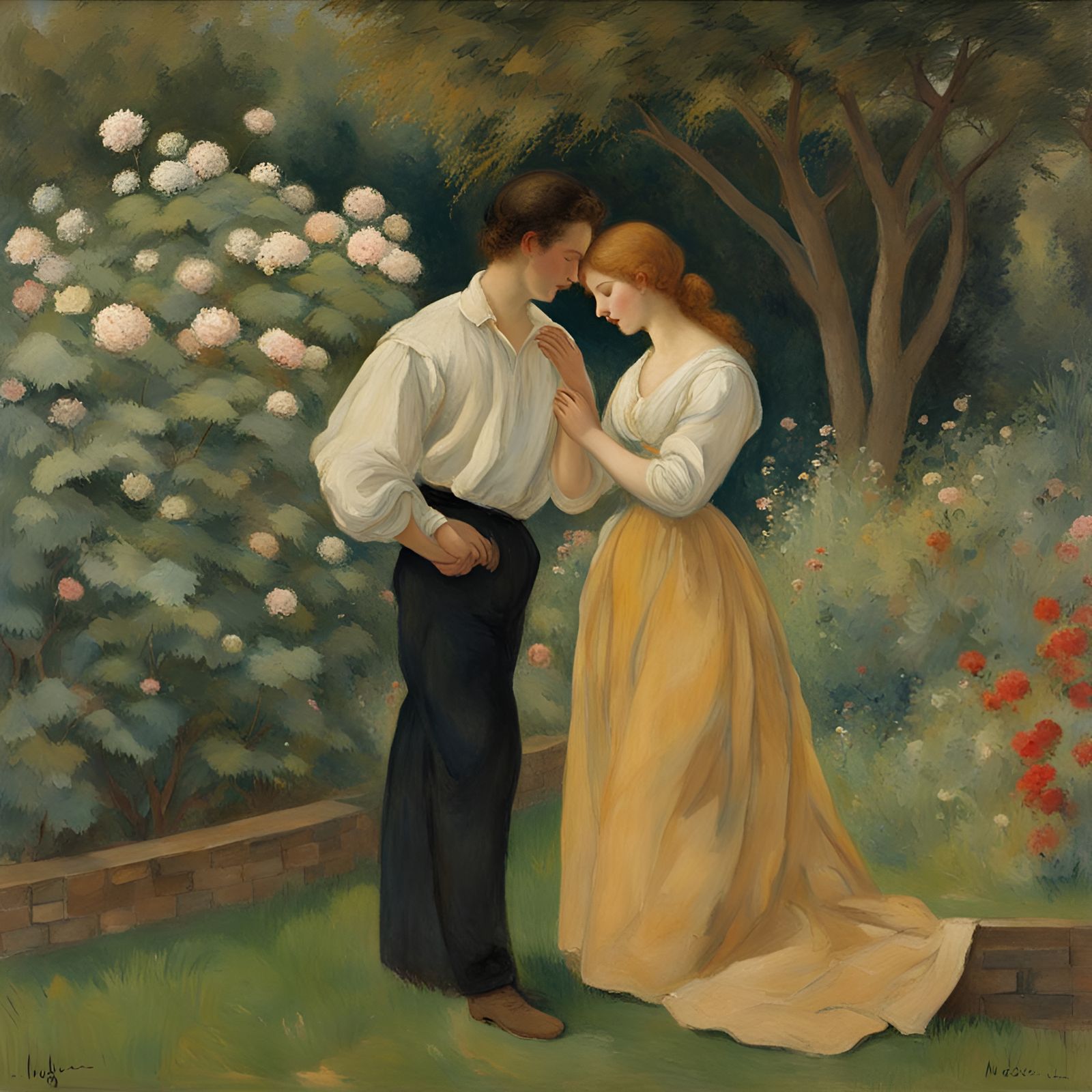 Lovers Embrace in a Secret Garden