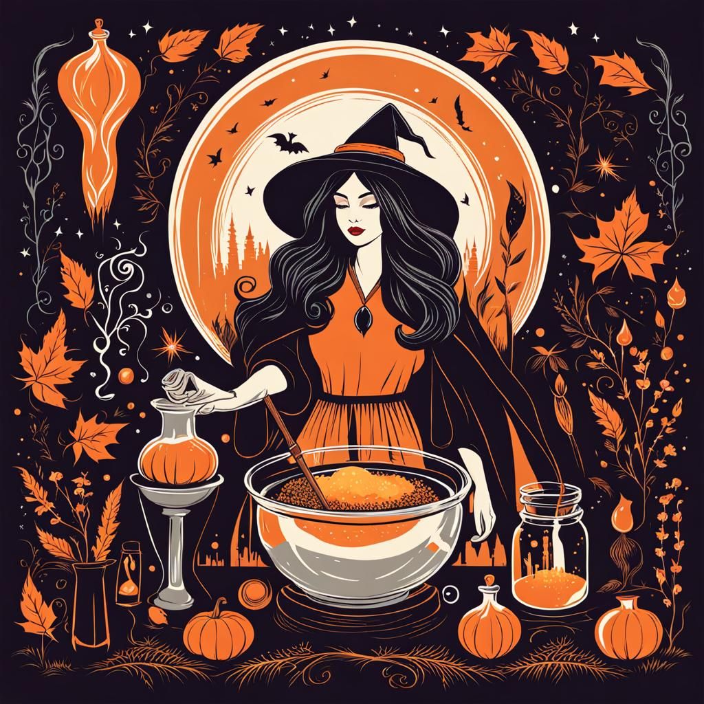 Whimsical Witch Illustration with Potion