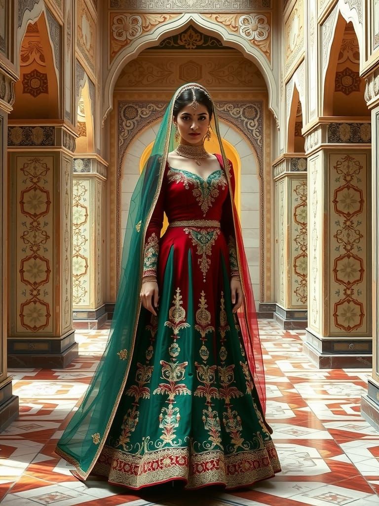Mughal Princess in Exquisite Emerald and Ruby Anarkali Suit