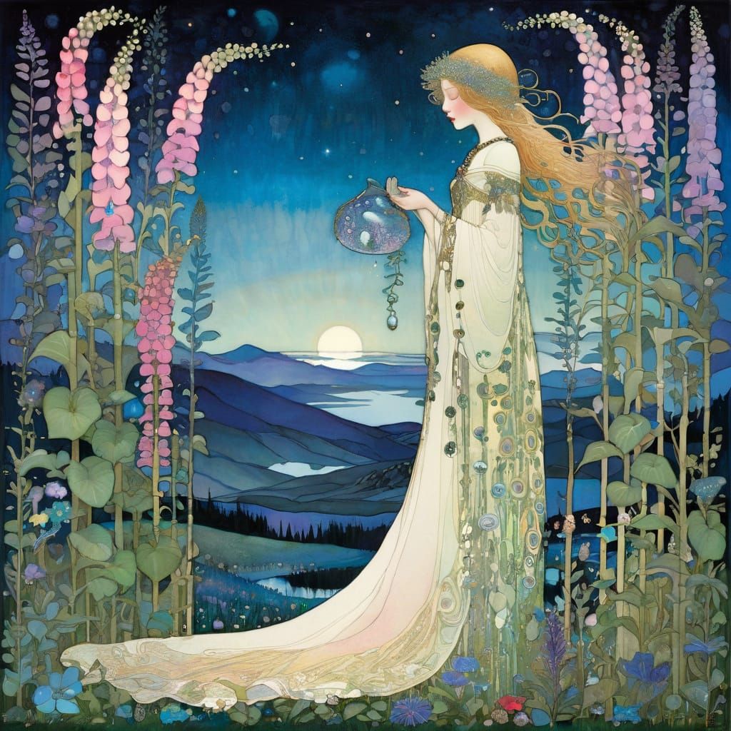 Foxgloves with Nacreous Lighting in Illustrative Style