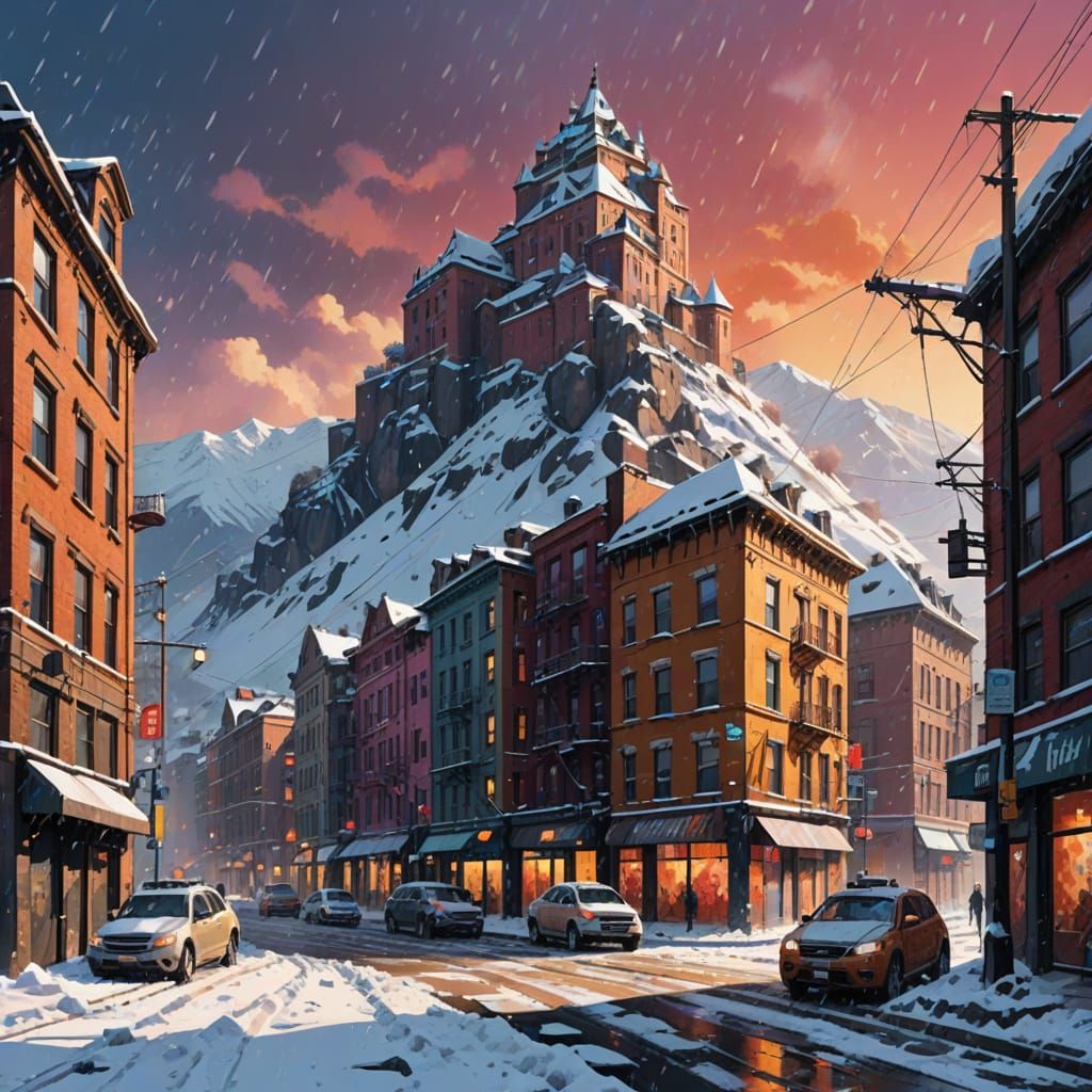 Snowy Winter Kingdom in Vibrant Street Art Style