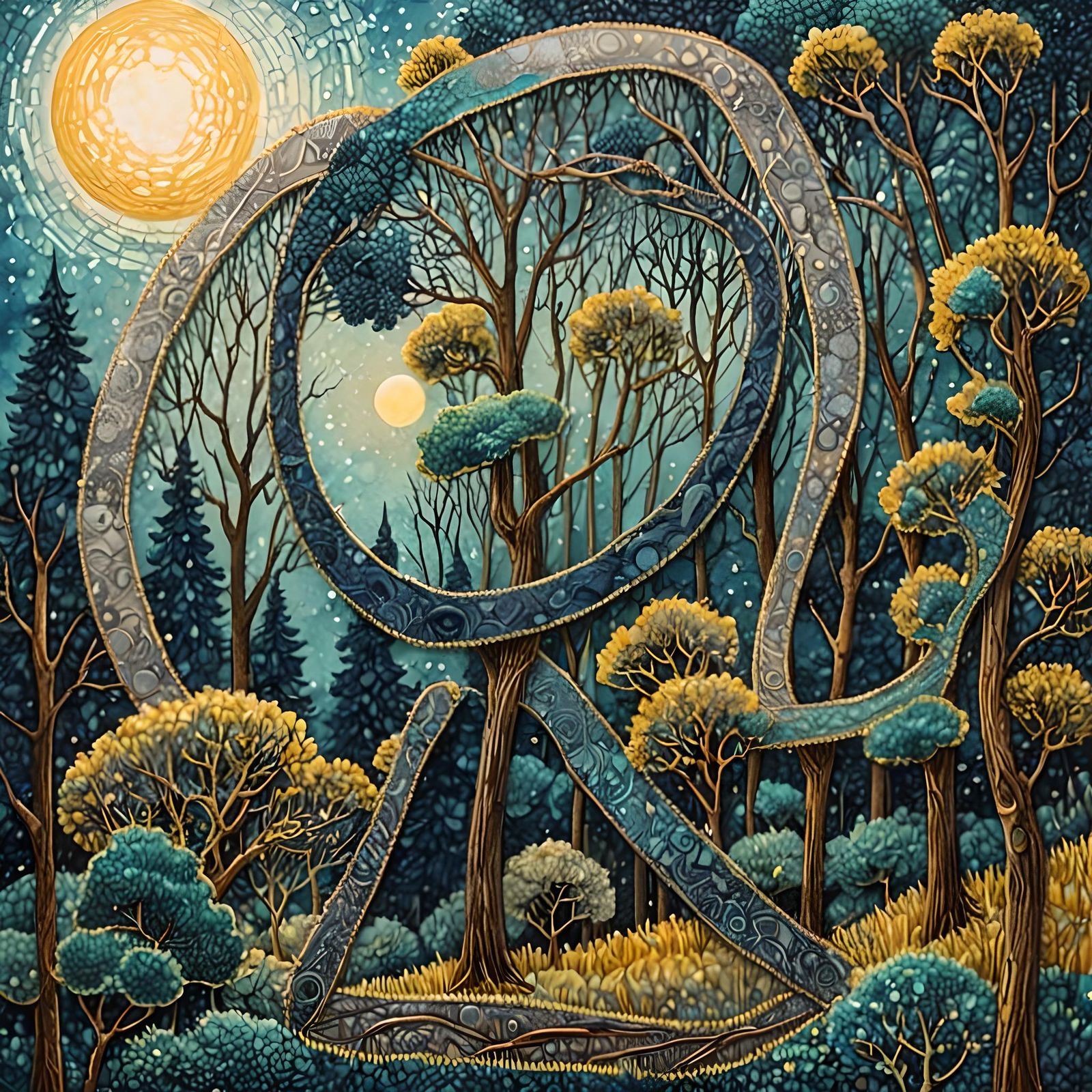 Moonlit Forest with Textile and Knitted Textures