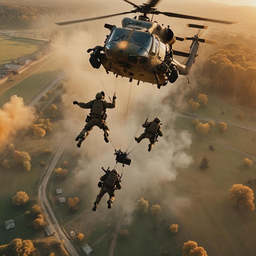 Soldier's Heroic Parachute Jump at Sunrise