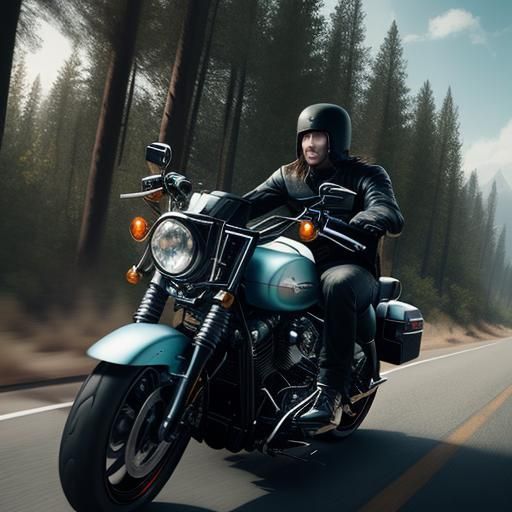 Biker on Highway, Detailed Matte Painting in 8K