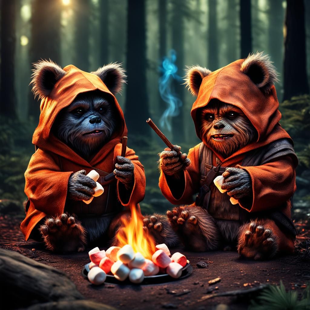 Ewoks Roast Marshmallows: A Hyperrealistic Star Wars Scene