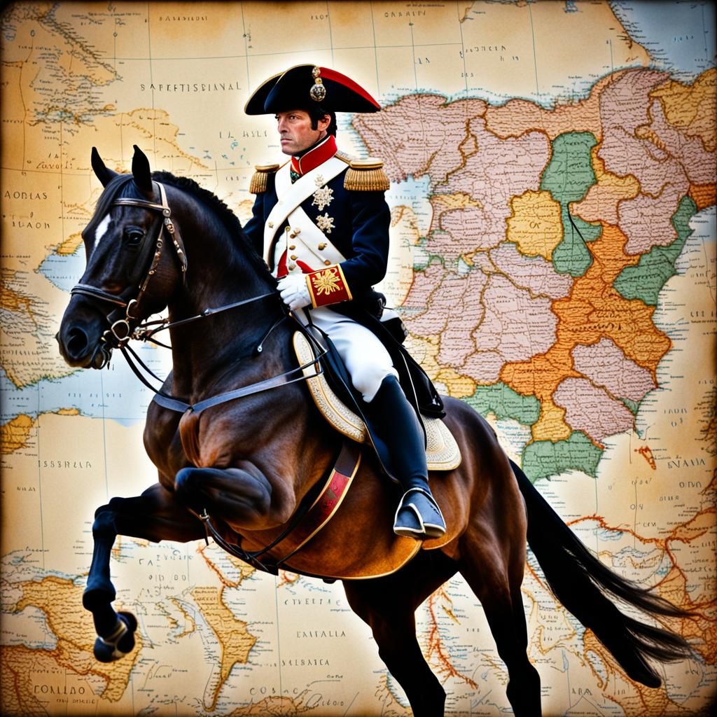 Napoleon Bonaparte on White Horse with Map