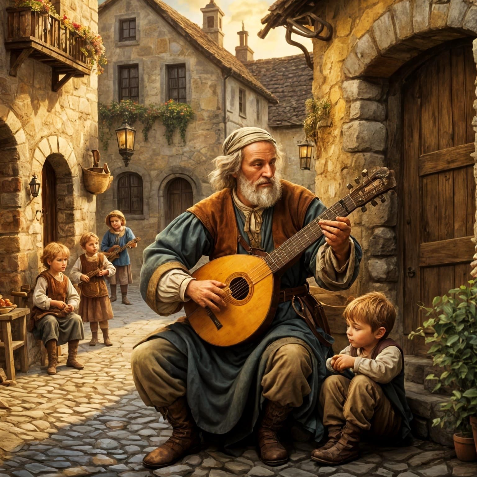 Medieval Peasant Lute Player in 4K Old Master Style