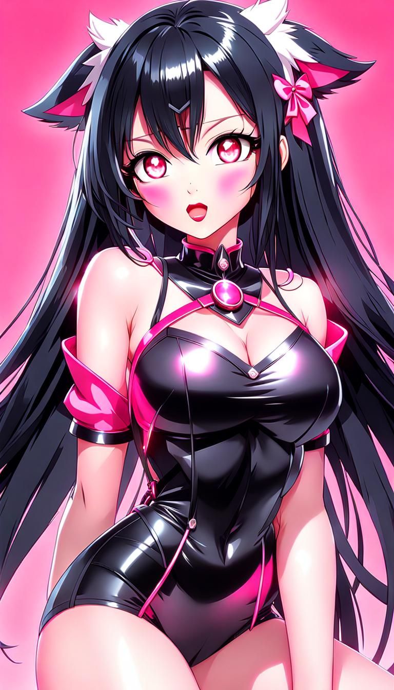 Anime Girl with Pink Eyes and Leotard