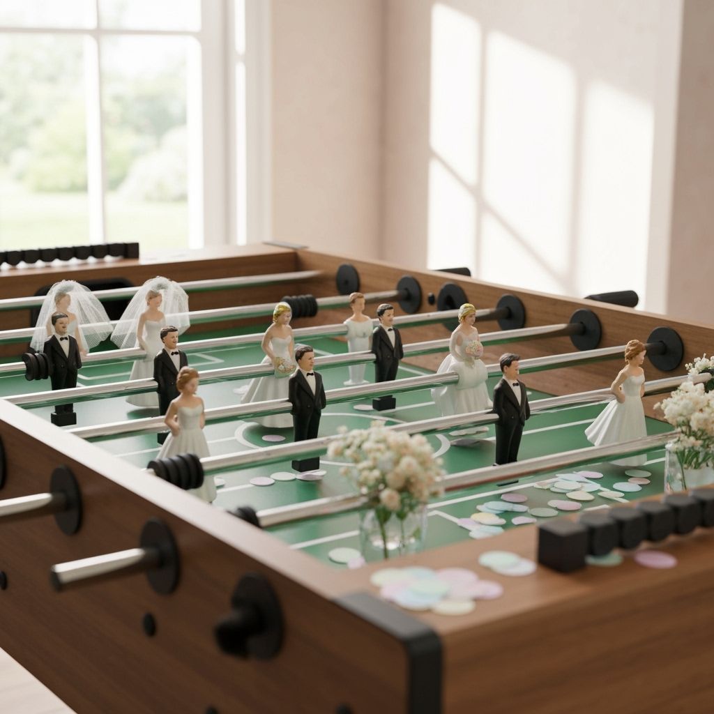 Whimsical Wedding Foosball Table with Cake Topper Players