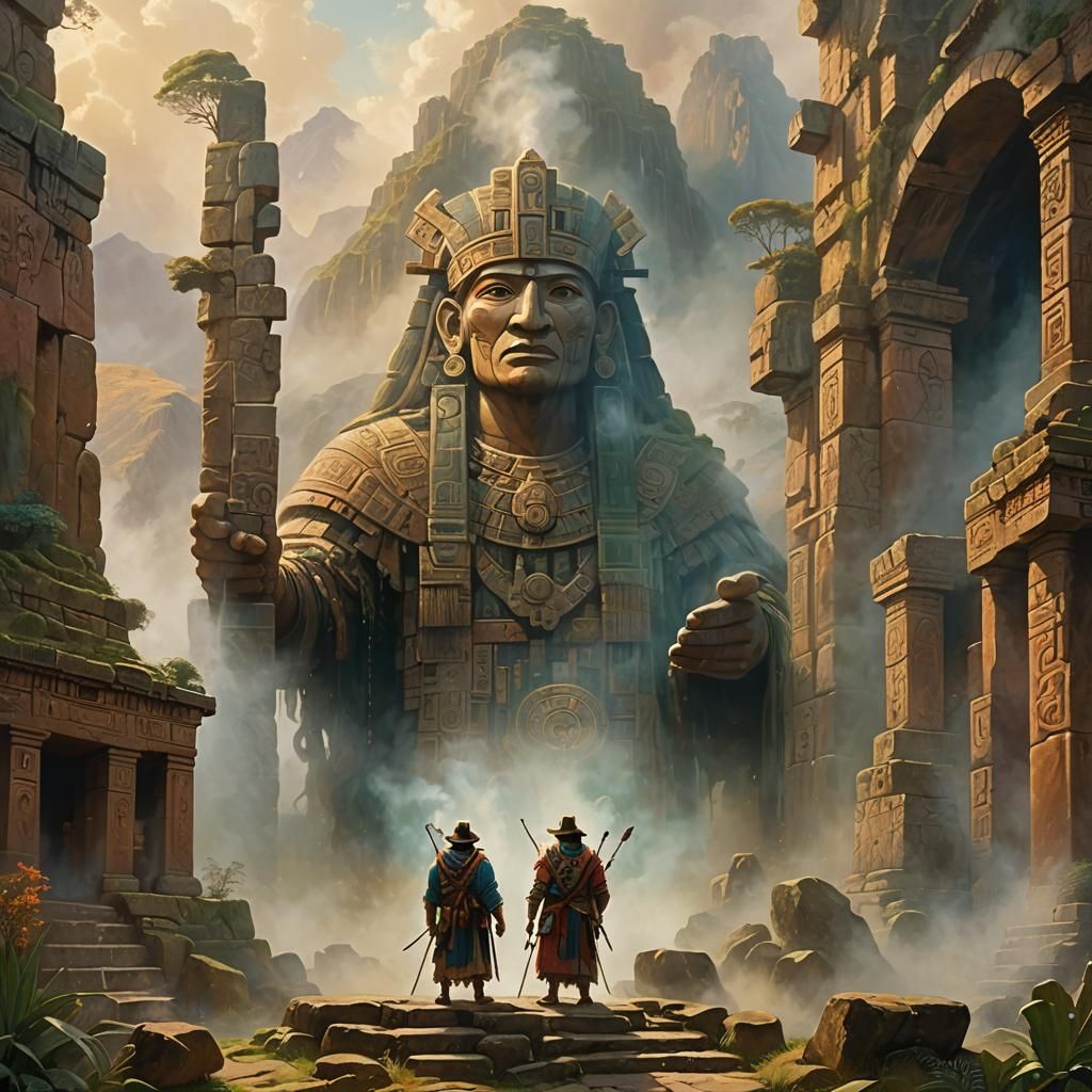 Viracocha in Misty Ruins: A Golden Fantasy