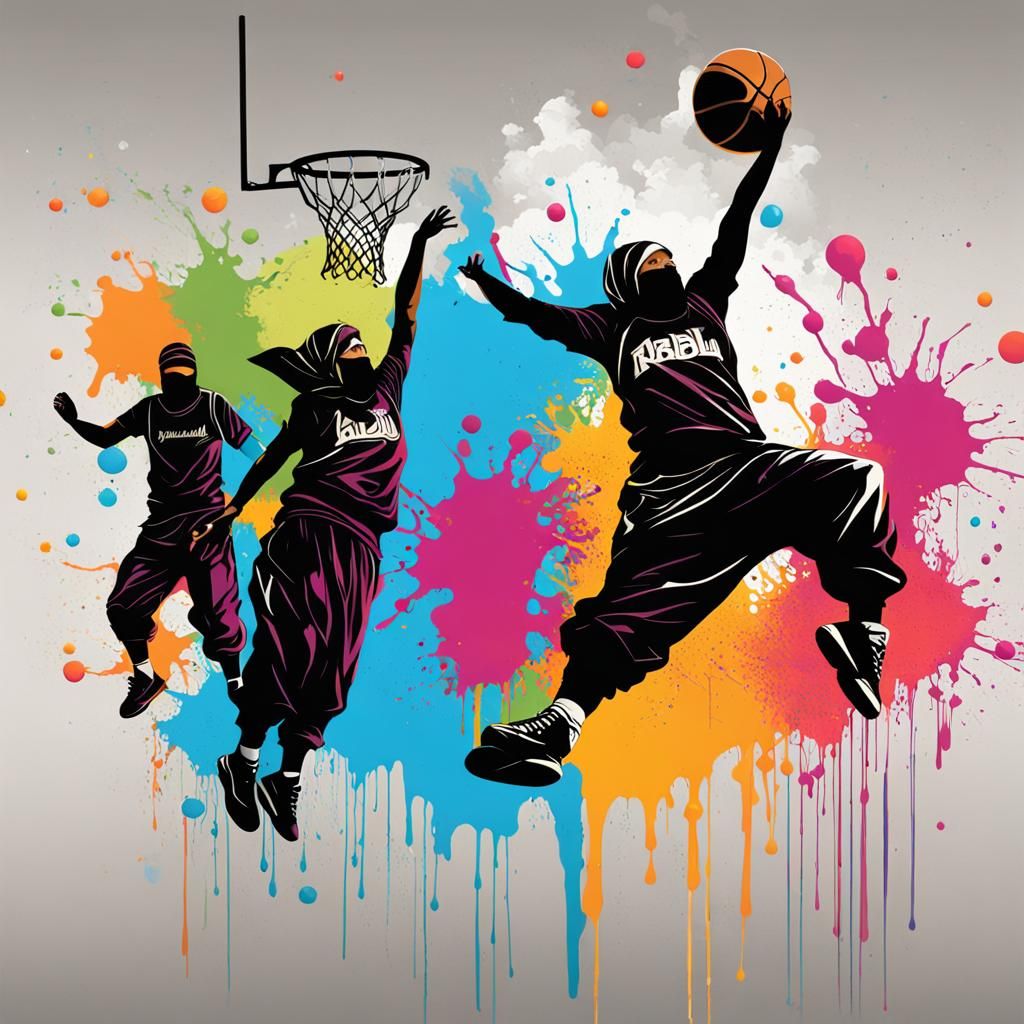 Niqabi Basketball Player in Graffiti Street Art