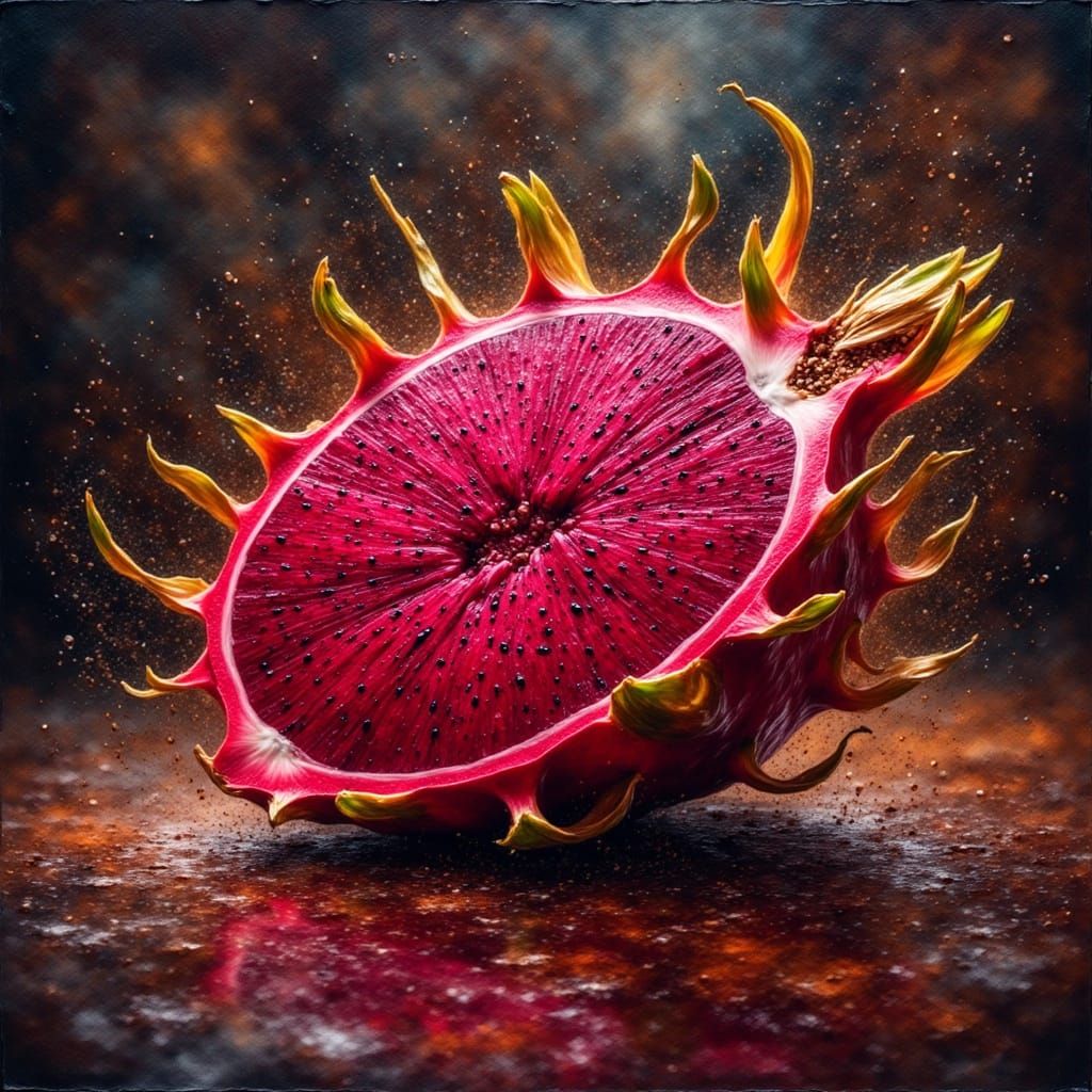 Hyperrealist Oil Painting of Dragon Fruit Explosion