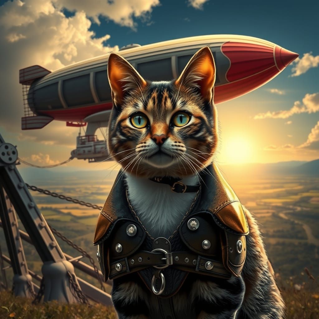 Steampunk Cat Airship Adventure: Detailed 3D Illustration