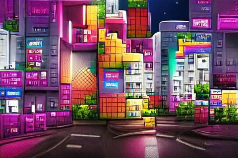 Geometric Tetris Cityscape with Parallax Effect