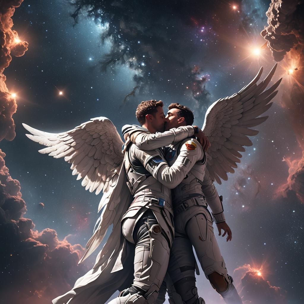 Angelic Embrace: A Kiss in Deep Space