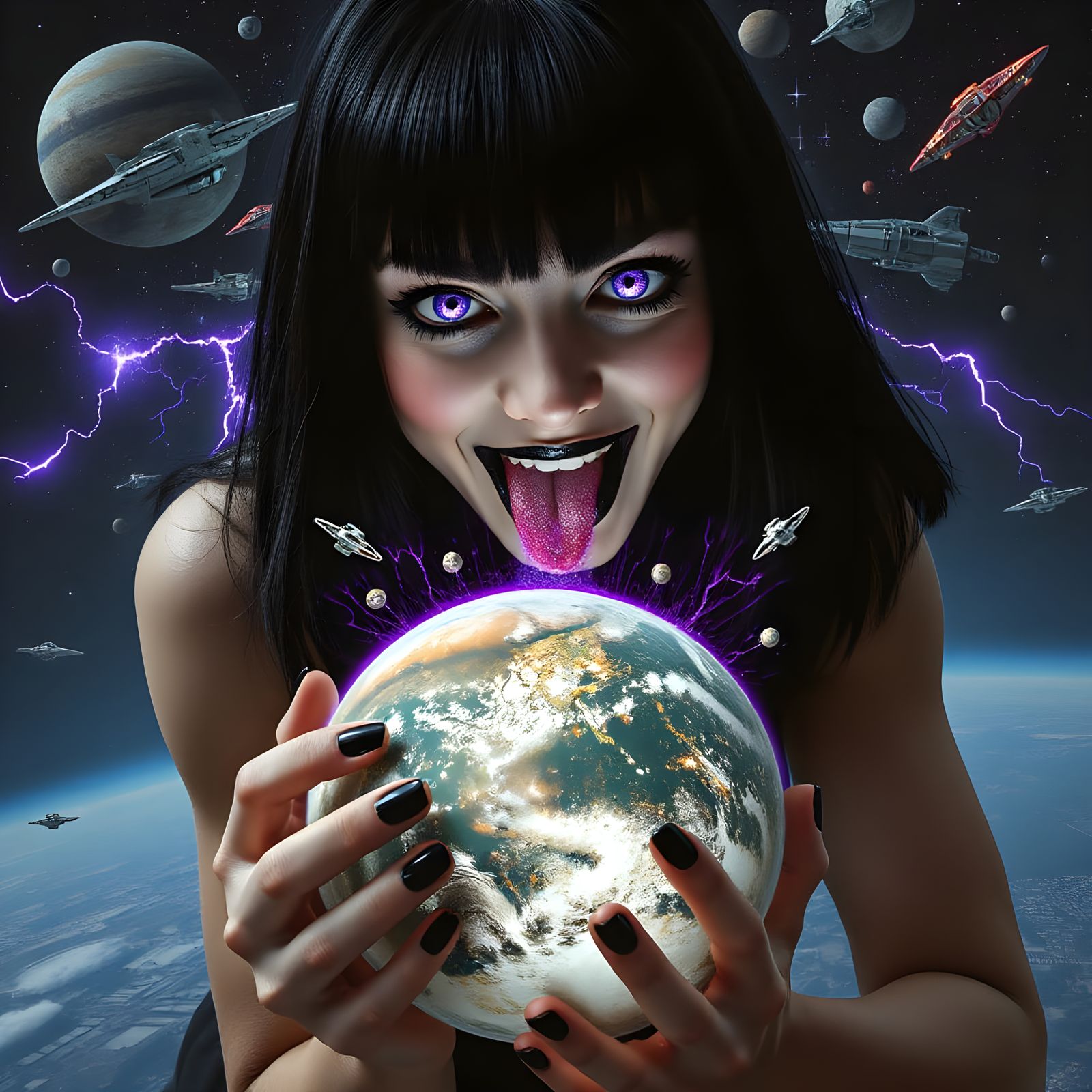 Cosmic Gothic Witch Giantess Reigns Over the Galaxy