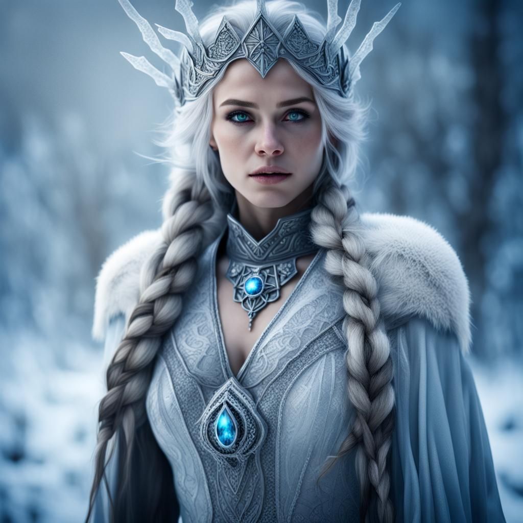 Snow Witch Sorceress in Frozen Tundra