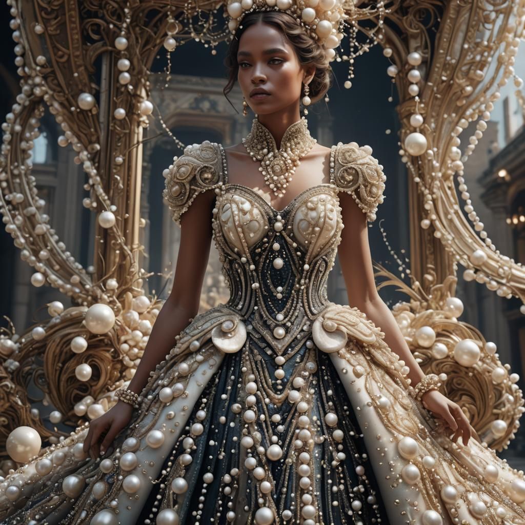 Pearl-Covered Haute Couture Dress: Detailed Matte Painting