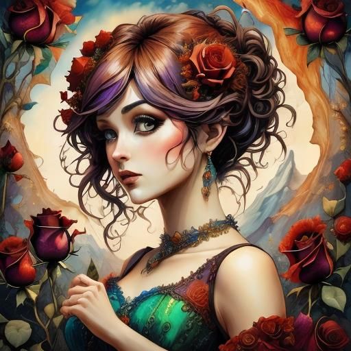 Complex Fantasy Design with Art Nouveau and Punk Elements