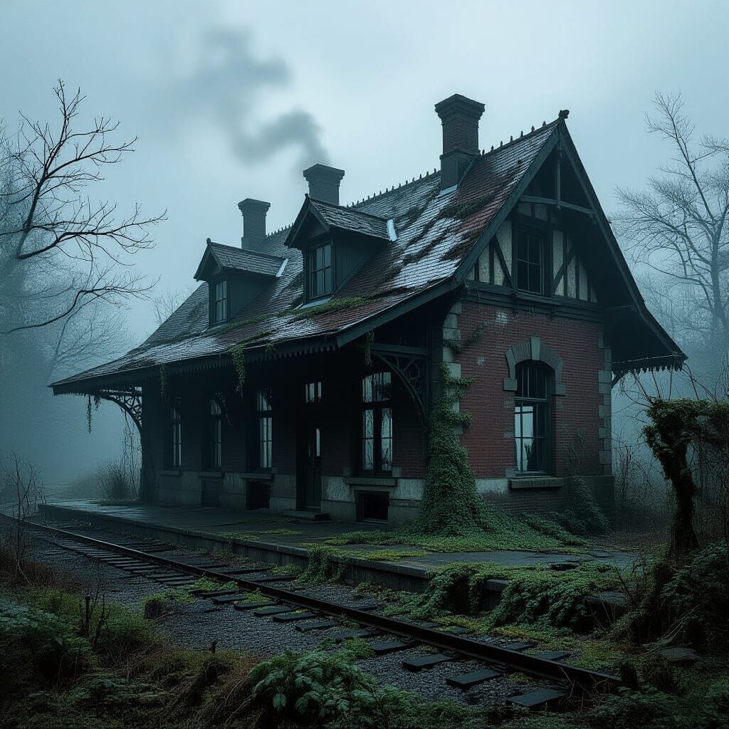 Haunting Abandoned Train Station in Doré Style