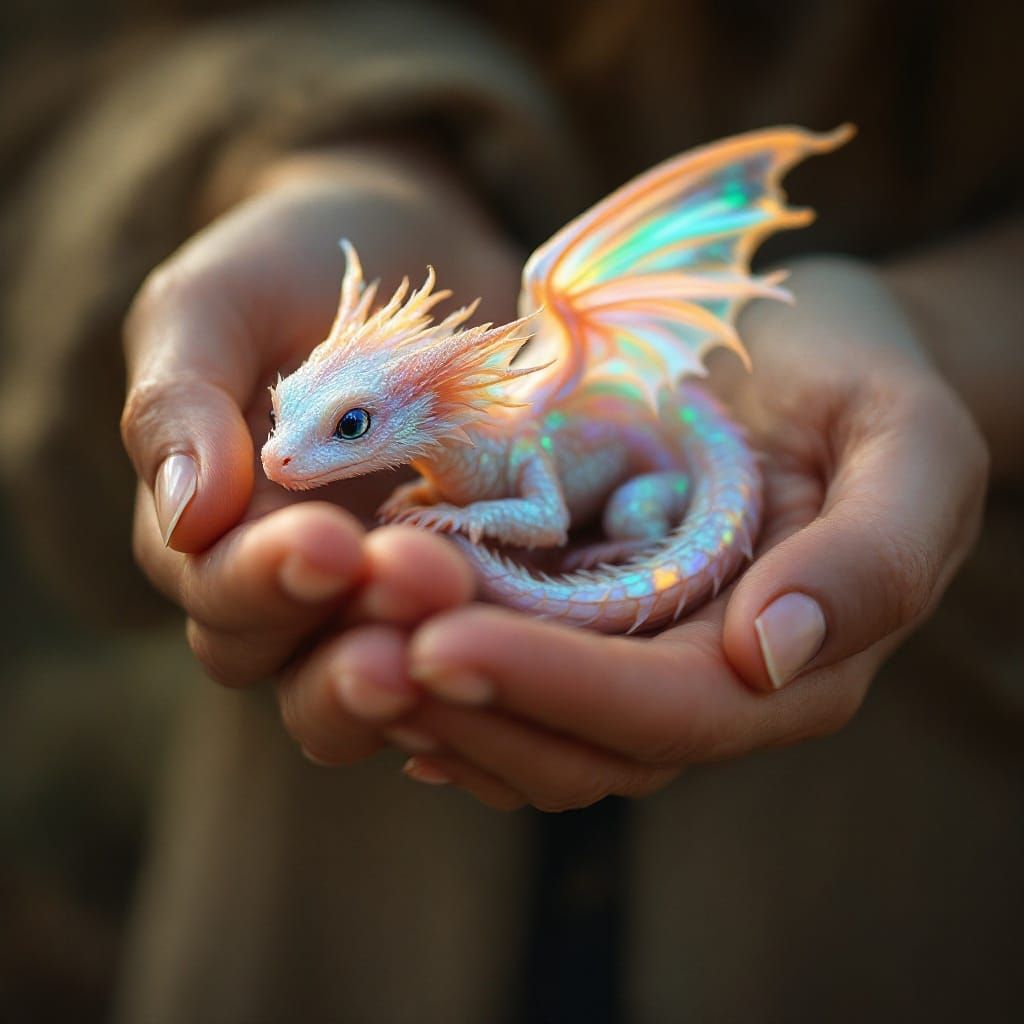 Delicate Dragon in Gentle Woman's Hand