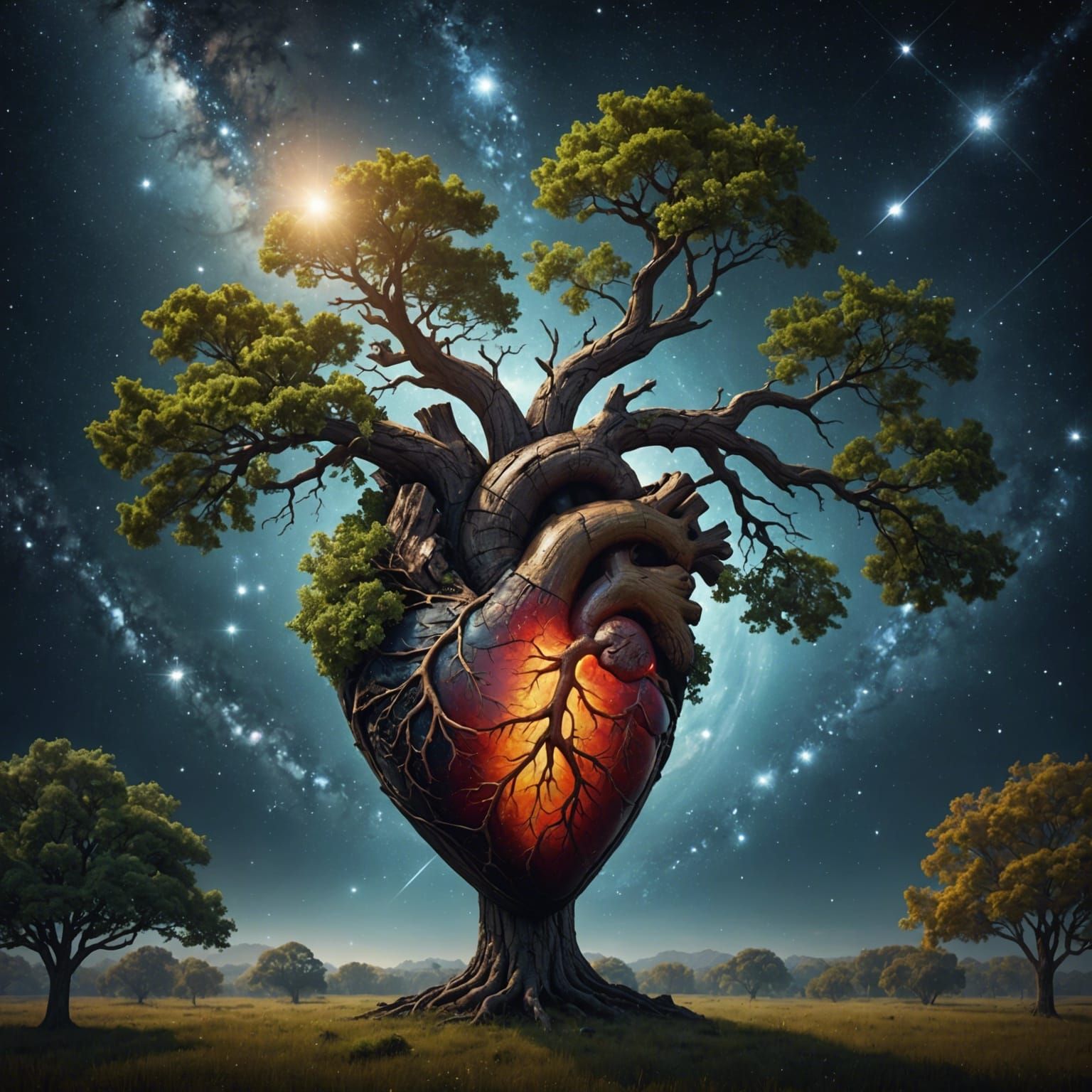 Oak Tree Growing From Human Heart in Space