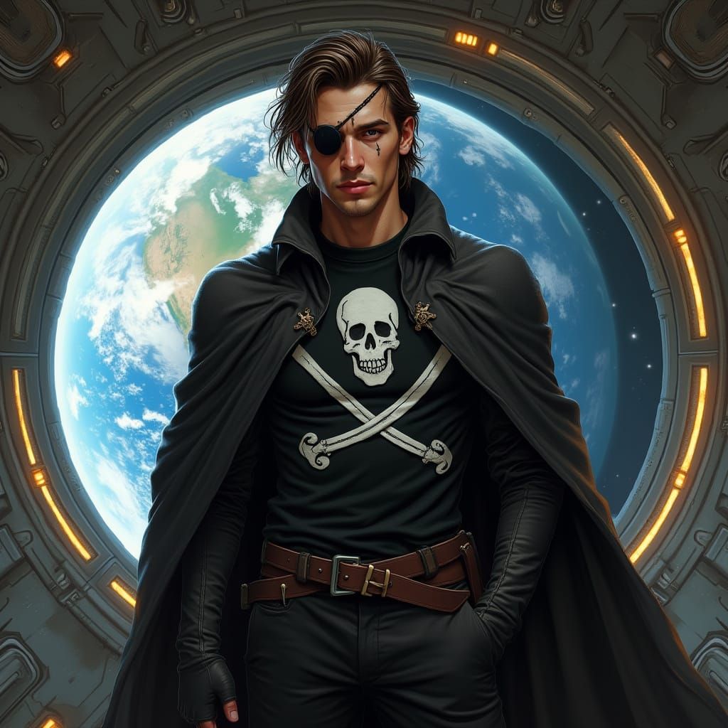 Space Pirate Captain Harlock in Hyperrealistic Style