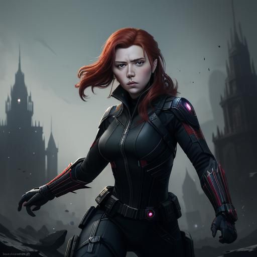 Black Widow Attack Pose: Detailed Matte Painting