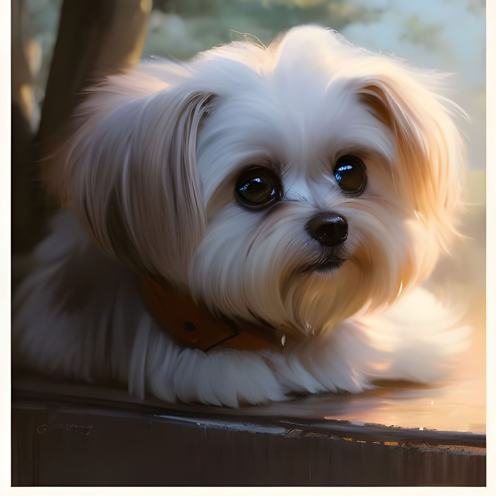 Adorable Maltese Portrait in Oil Painting Style