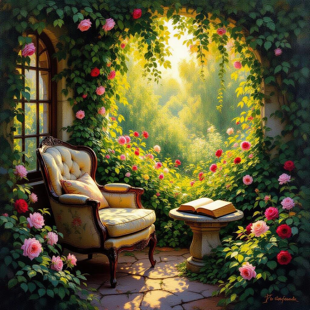 Secret Reading Garden in Golden Hour Light