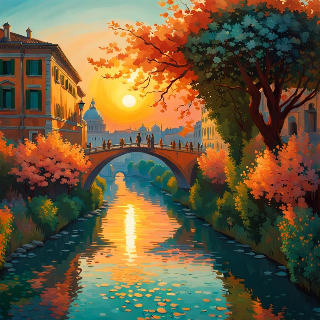 Rome at Dawn: Blossoming Bush in Hyperdetailed Concept Art