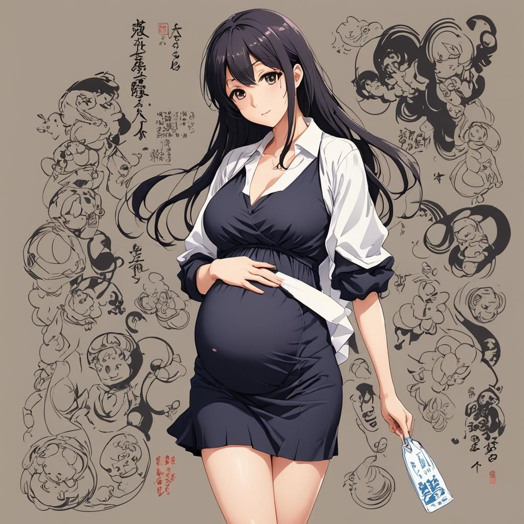 Pregnant Anime Model in Manga Key Visual Style