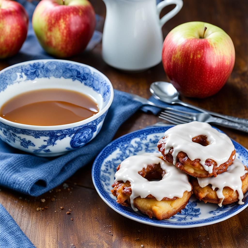 Apple Fritters on Blue China Plate